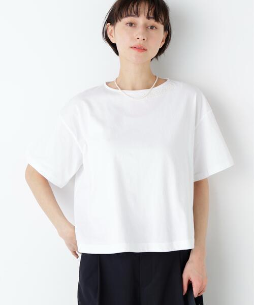 human woman(ヒューマンウーマン)の「◆【ウォッシャブル】刺繍ロゴ入り天竺Tシャツ(Tシャツ/カットソー・レディース・ホワイト/ベージュ系その他2・MEDIUM)」の8枚目の写真