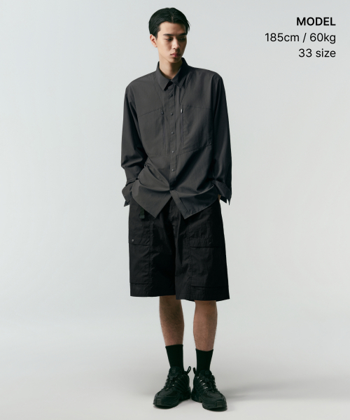MUSINSA STANDARD（ムシンサスタンダード）の「[シティレジャー] ベルト付きユーティリティバミューダパンツ [ブラック]（その他パンツ・メンズ・その他・26/27/28/29/30/31/32/33/34/36/38/40/42）」の2枚目の写真