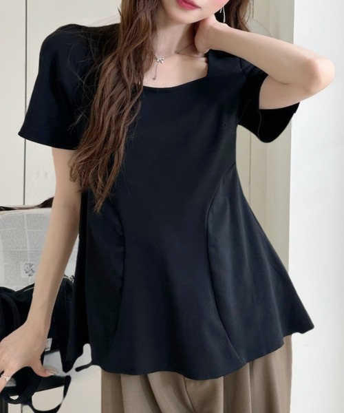 Ada.(エイダ)の「ペプラム スクエアネック 半袖 プルオーバー(Tシャツ/カットソー・レディース・ブルー/ブラック/ピンク/ホワイト・FREE)」の2枚目の写真