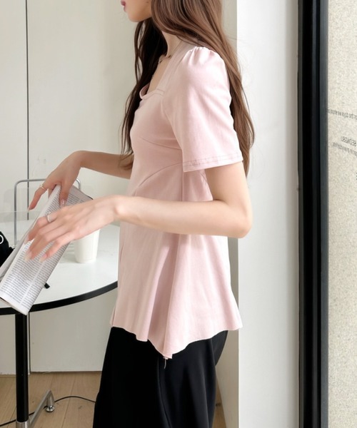 Ada.(エイダ)の「ペプラム スクエアネック 半袖 プルオーバー(Tシャツ/カットソー・レディース・ブルー/ブラック/ピンク/ホワイト・FREE)」の5枚目の写真