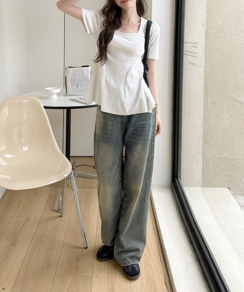 Ada.(エイダ)の「ペプラム スクエアネック 半袖 プルオーバー(Tシャツ/カットソー・レディース・ブルー/ブラック/ピンク/ホワイト・FREE)」の12枚目の写真