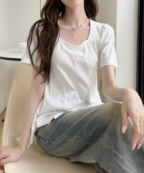 Ada.(エイダ)の「ペプラム スクエアネック 半袖 プルオーバー(Tシャツ/カットソー・レディース・ブルー/ブラック/ピンク/ホワイト・FREE)」の9枚目の写真