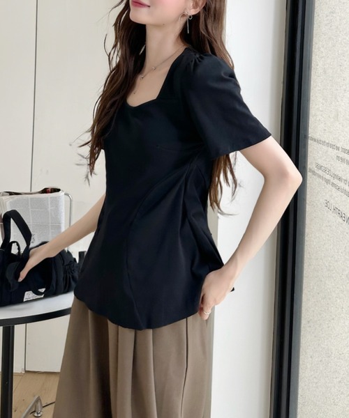 Ada.(エイダ)の「ペプラム スクエアネック 半袖 プルオーバー(Tシャツ/カットソー・レディース・ブルー/ブラック/ピンク/ホワイト・FREE)」の14枚目の写真