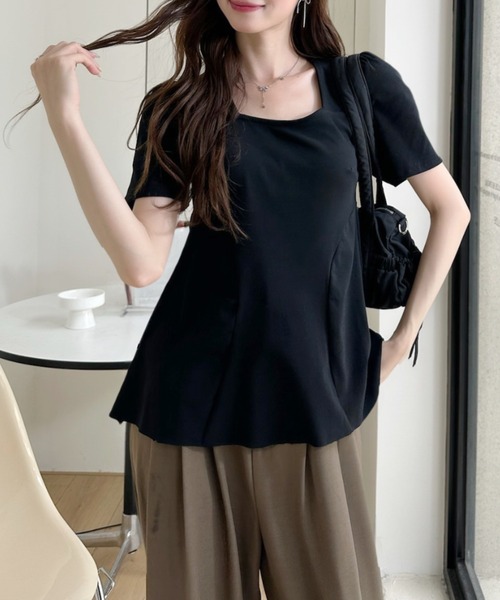 Ada.(エイダ)の「ペプラム スクエアネック 半袖 プルオーバー(Tシャツ/カットソー・レディース・ブルー/ブラック/ピンク/ホワイト・FREE)」の15枚目の写真