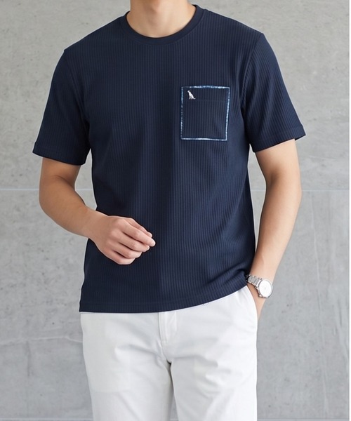 TETE(テット)の「【TETE SELECTION】サッカーダブルポケットTシャツ/シアサッカー 半袖 クルーネック カジュアル(Tシャツ/カットソー・メンズ・チャコールグレー/ホワイト/ネイビー・X-LARGE/LARGE/MEDIUM)」の3枚目の写真