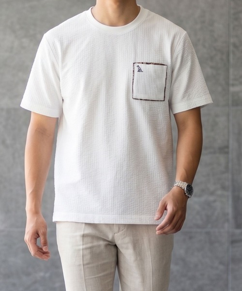 TETE(テット)の「【TETE SELECTION】サッカーダブルポケットTシャツ/シアサッカー 半袖 クルーネック カジュアル(Tシャツ/カットソー・メンズ・チャコールグレー/ホワイト/ネイビー・X-LARGE/LARGE/MEDIUM)」の1枚目の写真