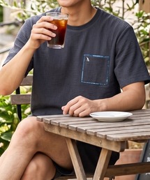 【TETE SELECTION】サッカーダブルポケットTシャツ/シアサッカー 半袖 クルーネック カジュアル