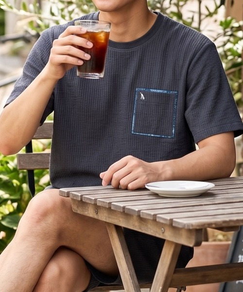 TETE(テット)の「【TETE SELECTION】サッカーダブルポケットTシャツ/シアサッカー 半袖 クルーネック カジュアル(Tシャツ/カットソー・メンズ・チャコールグレー/ホワイト/ネイビー・X-LARGE/LARGE/MEDIUM)」の2枚目の写真