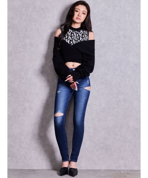 GYDA（ジェイダ）の「ミドルウエストSIDE RIPPEDスキニーデニムパンツ（デニムパンツ・レディース・インディゴブルー・SMALL/X-SMALL/MEDIUM）」の2枚目の写真