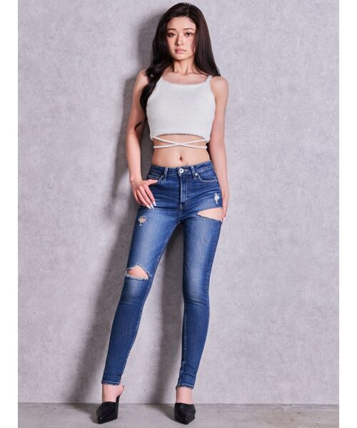 GYDA（ジェイダ）の「ミドルウエストSIDE RIPPEDスキニーデニムパンツ（デニムパンツ・レディース・インディゴブルー・SMALL/X-SMALL/MEDIUM）」の5枚目の写真