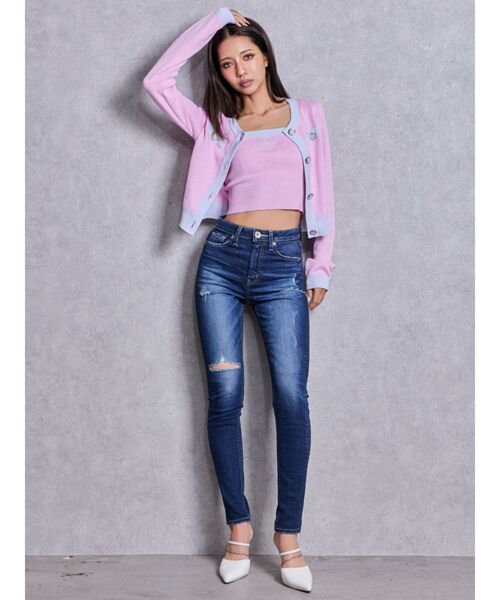 GYDA（ジェイダ）の「ミドルウエストSIDE RIPPEDスキニーデニムパンツ（デニムパンツ・レディース・インディゴブルー・SMALL/X-SMALL/MEDIUM）」の12枚目の写真