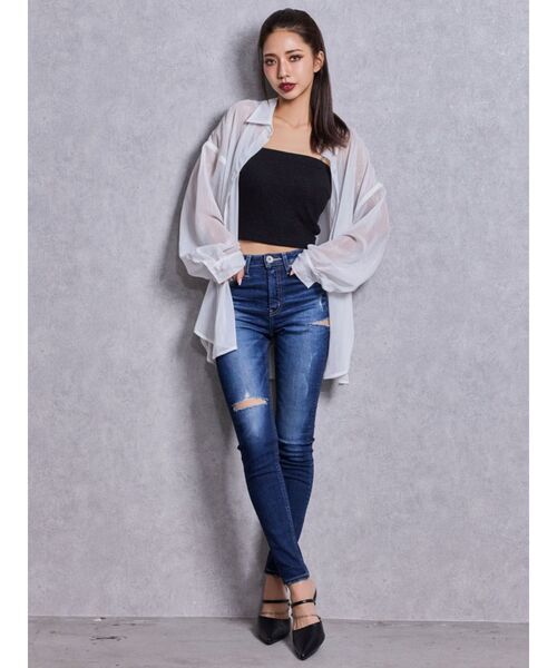 GYDA（ジェイダ）の「ミドルウエストSIDE RIPPEDスキニーデニムパンツ（デニムパンツ・レディース・インディゴブルー・SMALL/X-SMALL/MEDIUM）」の14枚目の写真