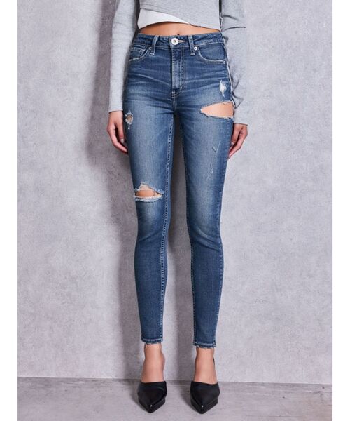 GYDA（ジェイダ）の「ミドルウエストSIDE RIPPEDスキニーデニムパンツ（デニムパンツ・レディース・インディゴブルー・SMALL/X-SMALL/MEDIUM）」の16枚目の写真