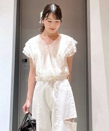 ラッフルチュールレースブラウス