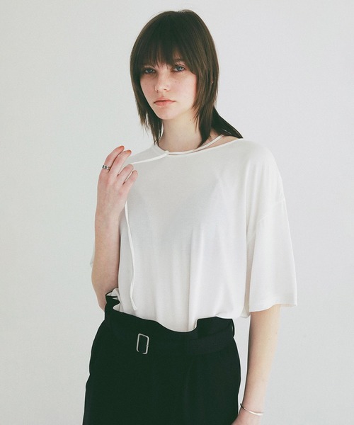 CLANE（クラネ）の「DROOP THIN CODE SOFT TOPS（Tシャツ/カットソー・レディース・ブラック/ホワイト/ピンク・F）」の2枚目の写真