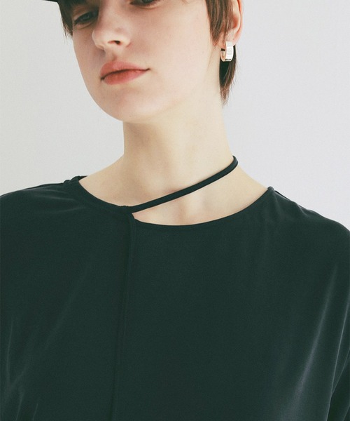 CLANE（クラネ）の「DROOP THIN CODE SOFT TOPS（Tシャツ/カットソー・レディース・ブラック/ホワイト/ピンク・F）」の3枚目の写真