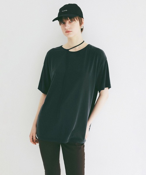 CLANE（クラネ）の「DROOP THIN CODE SOFT TOPS（Tシャツ/カットソー・レディース・ブラック/ホワイト/ピンク・F）」の5枚目の写真
