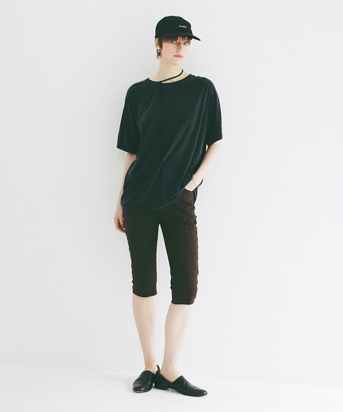CLANE（クラネ）の「DROOP THIN CODE SOFT TOPS（Tシャツ/カットソー・レディース・ブラック/ホワイト/ピンク・F）」の8枚目の写真