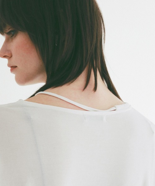 CLANE（クラネ）の「DROOP THIN CODE SOFT TOPS（Tシャツ/カットソー・レディース・ブラック/ホワイト/ピンク・F）」の9枚目の写真
