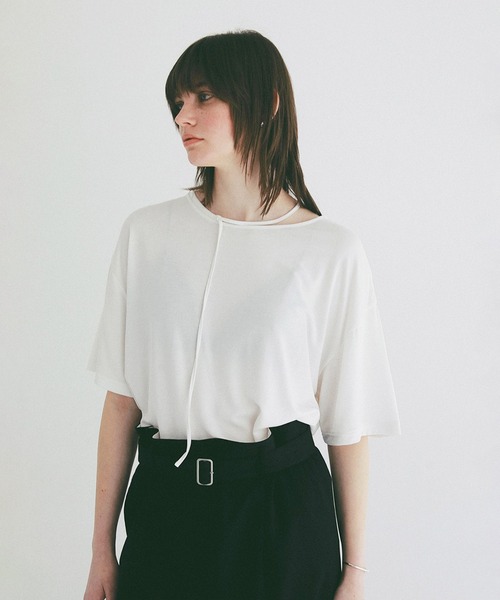 CLANE（クラネ）の「DROOP THIN CODE SOFT TOPS（Tシャツ/カットソー・レディース・ブラック/ホワイト/ピンク・F）」の10枚目の写真