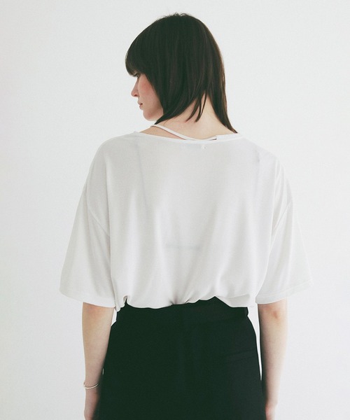 CLANE（クラネ）の「DROOP THIN CODE SOFT TOPS（Tシャツ/カットソー・レディース・ブラック/ホワイト/ピンク・F）」の11枚目の写真