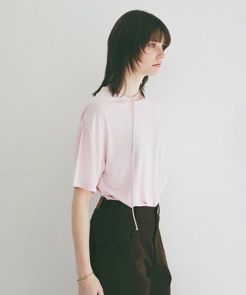 CLANE（クラネ）の「DROOP THIN CODE SOFT TOPS（Tシャツ/カットソー・レディース・ブラック/ホワイト/ピンク・F）」の15枚目の写真