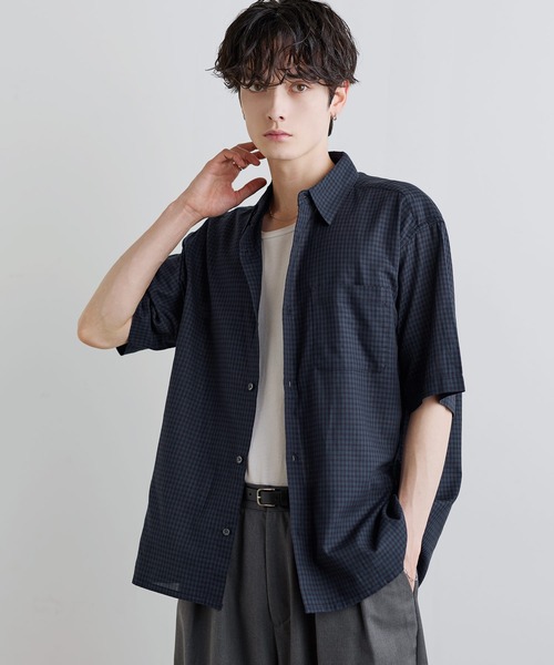 ASTRONOMY(アストロノミー)の「Buyer's Select/パナマドビー オンブレ/ギンガムチェック 半袖シャツ(シャツ/ブラウス・メンズ・グレー/ブルー/ホワイト/ネイビー/ブラック・L/M/XL)」の4枚目の写真