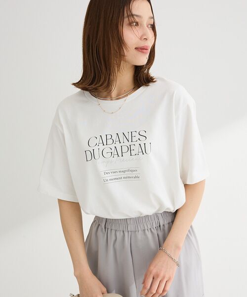 Green Parks(グリーンパークス)の「【適ON】【遮熱・接触冷感・UVカット】多段きれい目ロゴTシャツ(Tシャツ/カットソー・レディース・オフホワイト/チャコールグレー/ベージュ・FREE)」の15枚目の写真