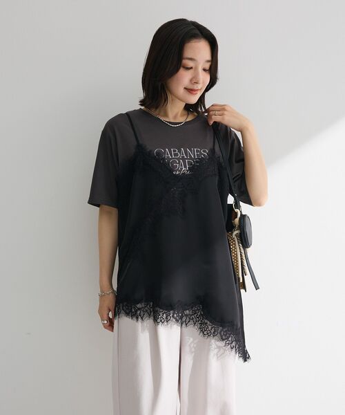 Green Parks(グリーンパークス)の「【適ON】【遮熱・接触冷感・UVカット】多段きれい目ロゴTシャツ(Tシャツ/カットソー・レディース・オフホワイト/チャコールグレー/ベージュ・FREE)」の22枚目の写真