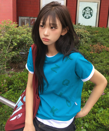 KIJIKO（キジコ）の「ke404. Typo Semi Crop Tee Blue（Tシャツ/カットソー）」