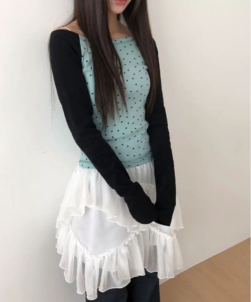 MAISON DE THERESE(メゾン ド テレーズ)の「3 色展開 チュール アシンメトリー フリルスカート ブラック ウエストゴム(スカート・レディース・ブラック/ベージュ/ホワイト・S/M)」の10枚目の写真