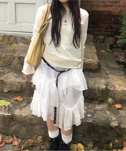 MAISON DE THERESE(メゾン ド テレーズ)の「3 色展開 チュール アシンメトリー フリルスカート ブラック ウエストゴム(スカート・レディース・ブラック/ベージュ/ホワイト・S/M)」の8枚目の写真