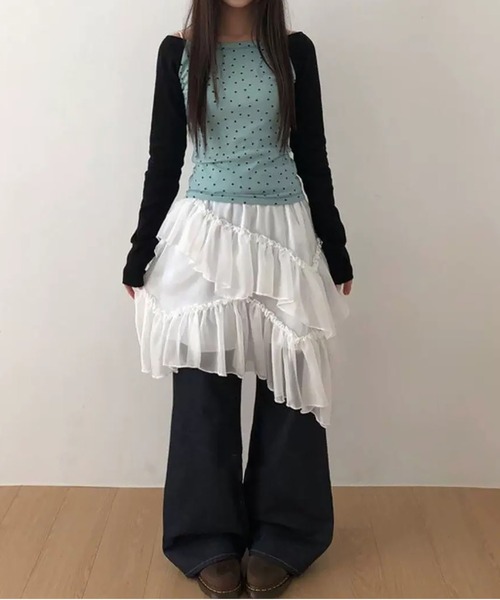 MAISON DE THERESE(メゾン ド テレーズ)の「3 色展開 チュール アシンメトリー フリルスカート ブラック ウエストゴム(スカート・レディース・ブラック/ベージュ/ホワイト・S/M)」の9枚目の写真