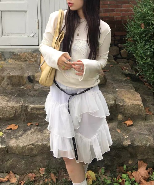 MAISON DE THERESE(メゾン ド テレーズ)の「3 色展開 チュール アシンメトリー フリルスカート ブラック ウエストゴム(スカート・レディース・ブラック/ベージュ/ホワイト・S/M)」の7枚目の写真