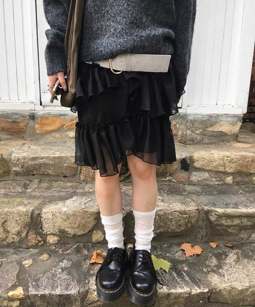 MAISON DE THERESE(メゾン ド テレーズ)の「3 色展開 チュール アシンメトリー フリルスカート ブラック ウエストゴム(スカート・レディース・ブラック/ベージュ/ホワイト・S/M)」の12枚目の写真