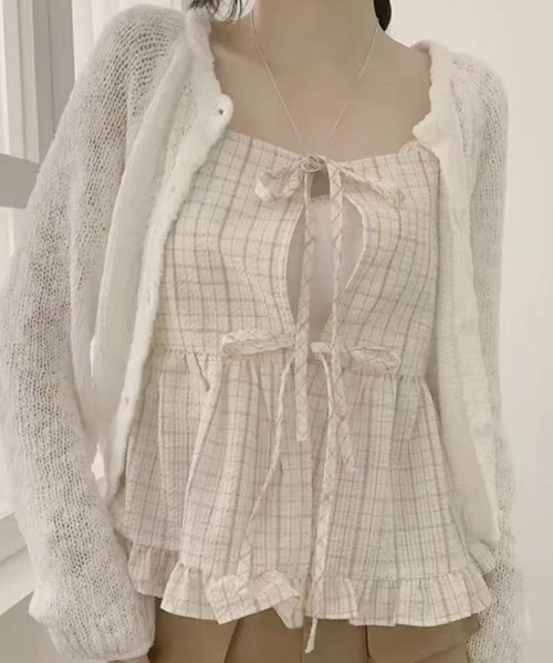 ammy.(エイミードット)の「【 ammy. / エイミードット 】 ナチュラル チェック フレア キャミ(キャミソール・レディース・ブルー/アイボリー・FREE)」の1枚目の写真