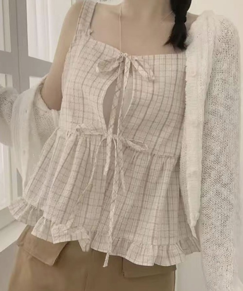 ammy.(エイミードット)の「【 ammy. / エイミードット 】 ナチュラル チェック フレア キャミ(キャミソール・レディース・ブルー/アイボリー・FREE)」の4枚目の写真