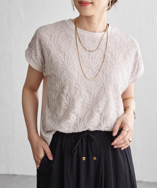 ikka(イッカ)の「【プチプラ1990円(税抜)】冷感フロントレース切り替えプルオーバー【接触冷感/親子コーデ】(Tシャツ/カットソー・レディース・ミント/オフホワイト/グレイッシュベージュ/ネイビー・S/L/M)」の2枚目の写真