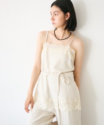 麻調レーストリムキャミソール