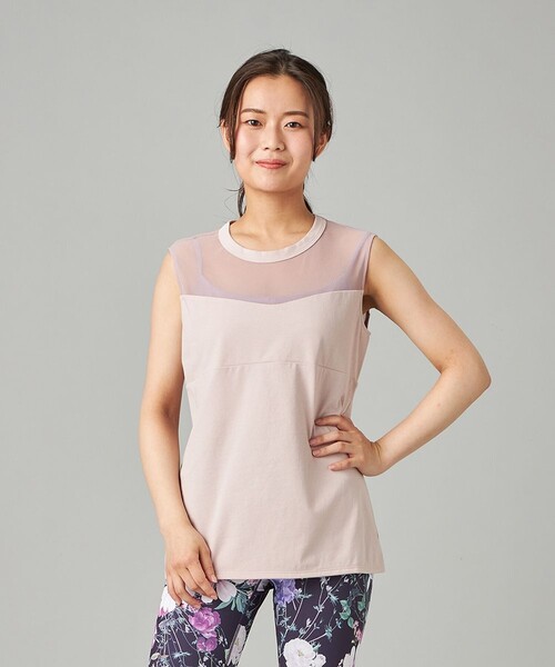 Chacott(チャコット)の「HandsomeCotton チュールノースリーブTシャツ(その他トップス・レディース・スモークピンク/ホワイト/ブラック・M)」の3枚目の写真