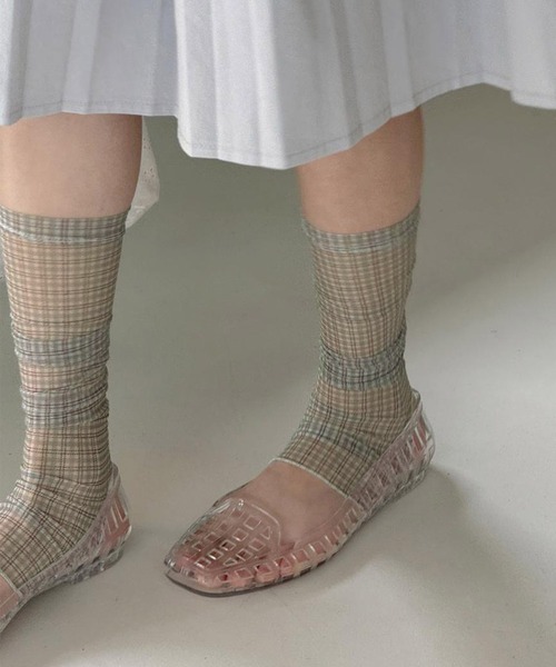 HOOK(フック)の「HOOK for girls Y2K チェック柄シアートレンカタイプレッグウォーマー(レッグウォーマー・レディース・ベージュ/パープル/ブルー/ピンク・FREE)」の19枚目の写真