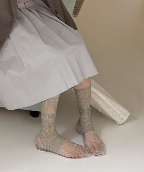 HOOK(フック)の「HOOK for girls Y2K チェック柄シアートレンカタイプレッグウォーマー(レッグウォーマー・レディース・ベージュ/パープル/ブルー/ピンク・FREE)」の20枚目の写真