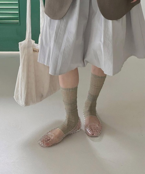HOOK(フック)の「HOOK for girls Y2K チェック柄シアートレンカタイプレッグウォーマー(レッグウォーマー・レディース・ベージュ/パープル/ブルー/ピンク・FREE)」の21枚目の写真