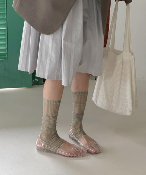 HOOK(フック)の「HOOK for girls Y2K チェック柄シアートレンカタイプレッグウォーマー(レッグウォーマー・レディース・ベージュ/パープル/ブルー/ピンク・FREE)」の22枚目の写真