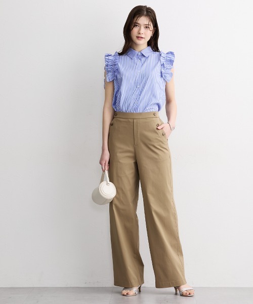 slattgir(スラットジール)の「高身長 綿タッチハイパーライトボタンデザインワイドパンツ(接触冷感・UVカット・イージーケア)(トールサイズ)(その他パンツ・レディース・ネイビー/ブラウン/ベージュ・TM/T5L/T4L/T3L/TLL/TL)」の6枚目の写真