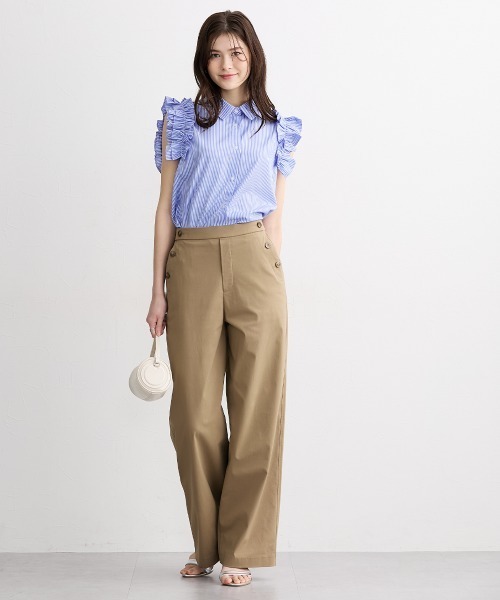 slattgir(スラットジール)の「高身長 綿タッチハイパーライトボタンデザインワイドパンツ(接触冷感・UVカット・イージーケア)(トールサイズ)(その他パンツ・レディース・ネイビー/ブラウン/ベージュ・TM/T5L/T4L/T3L/TLL/TL)」の5枚目の写真