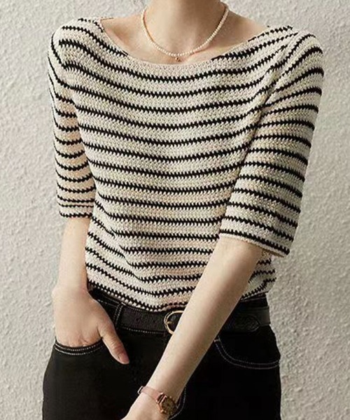 Flugge(フラッジー)の「ボートネックボーダートップス(Tシャツ/カットソー・レディース・アイボリー・FREE)」の2枚目の写真