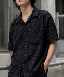 【Bls】 【ZM】【Bling Leads】パイル生地 半袖レオパード柄シャツ(BL)