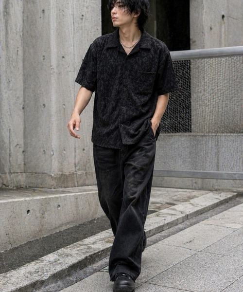 UP START(アップスタート)の「【Bls】 【ZM】【Bling Leads】パイル生地 半袖レオパード柄シャツ(BL)(シャツ/ブラウス・メンズ・ホワイト/ブラック・LARGE/MEDIUM)」の4枚目の写真