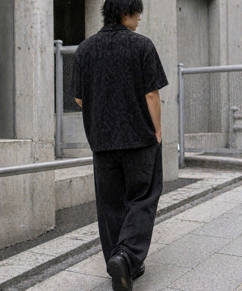 UP START(アップスタート)の「【Bls】 【ZM】【Bling Leads】パイル生地 半袖レオパード柄シャツ(BL)(シャツ/ブラウス・メンズ・ホワイト/ブラック・LARGE/MEDIUM)」の5枚目の写真